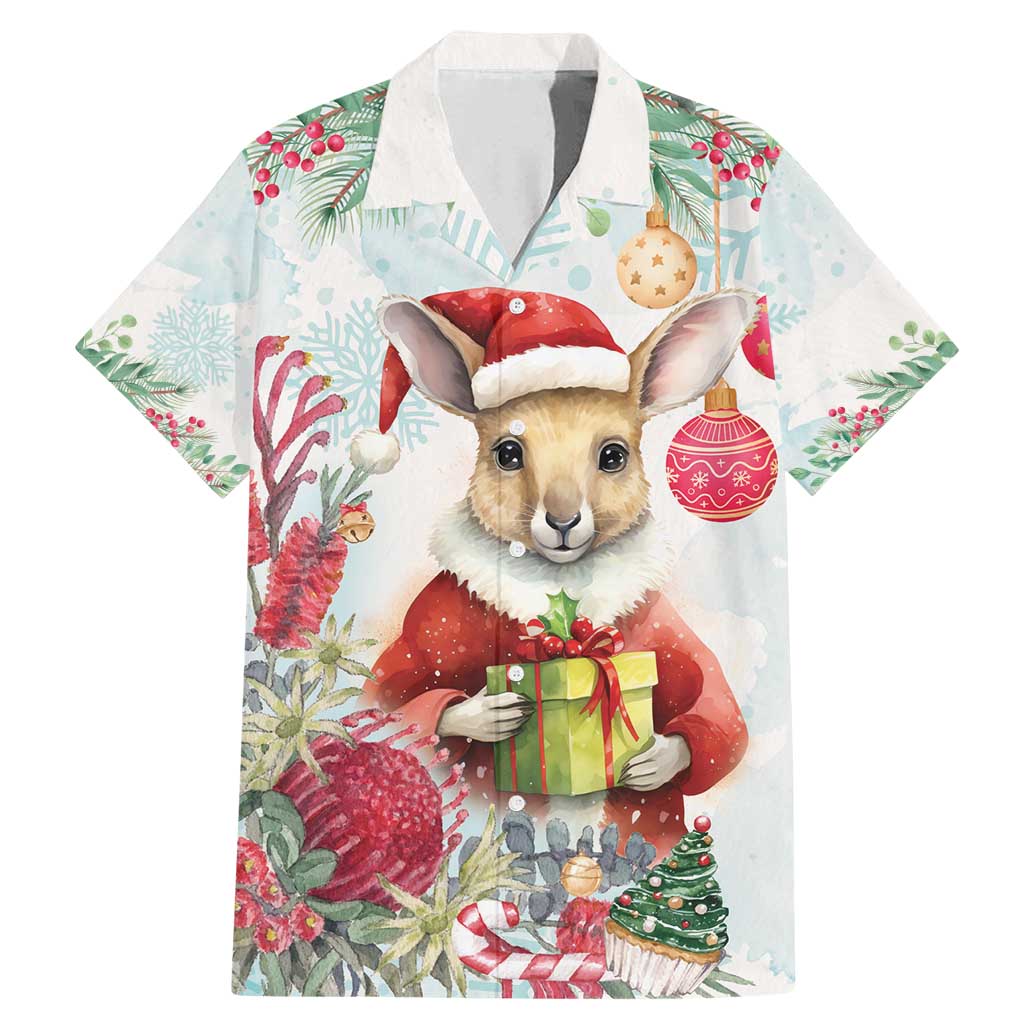 Australia Christmas Family Matching Mermaid Dress and Hawaiian Shirt Kangaroo Santa With Aussie Flower - Watercolor