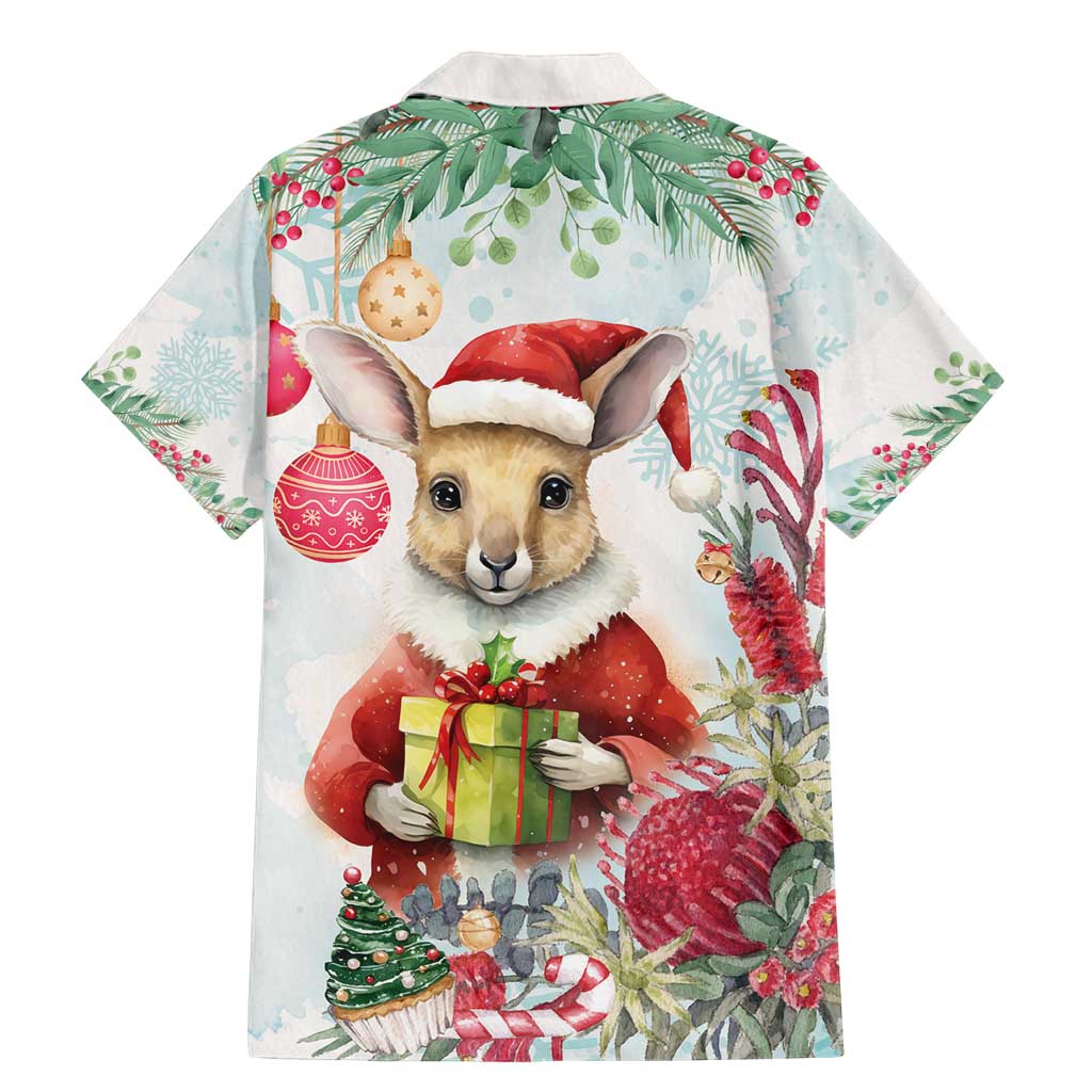 Australia Christmas Family Matching Mermaid Dress and Hawaiian Shirt Kangaroo Santa With Aussie Flower - Watercolor