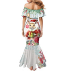 Australia Christmas Family Matching Mermaid Dress and Hawaiian Shirt Kangaroo Santa With Aussie Flower - Watercolor