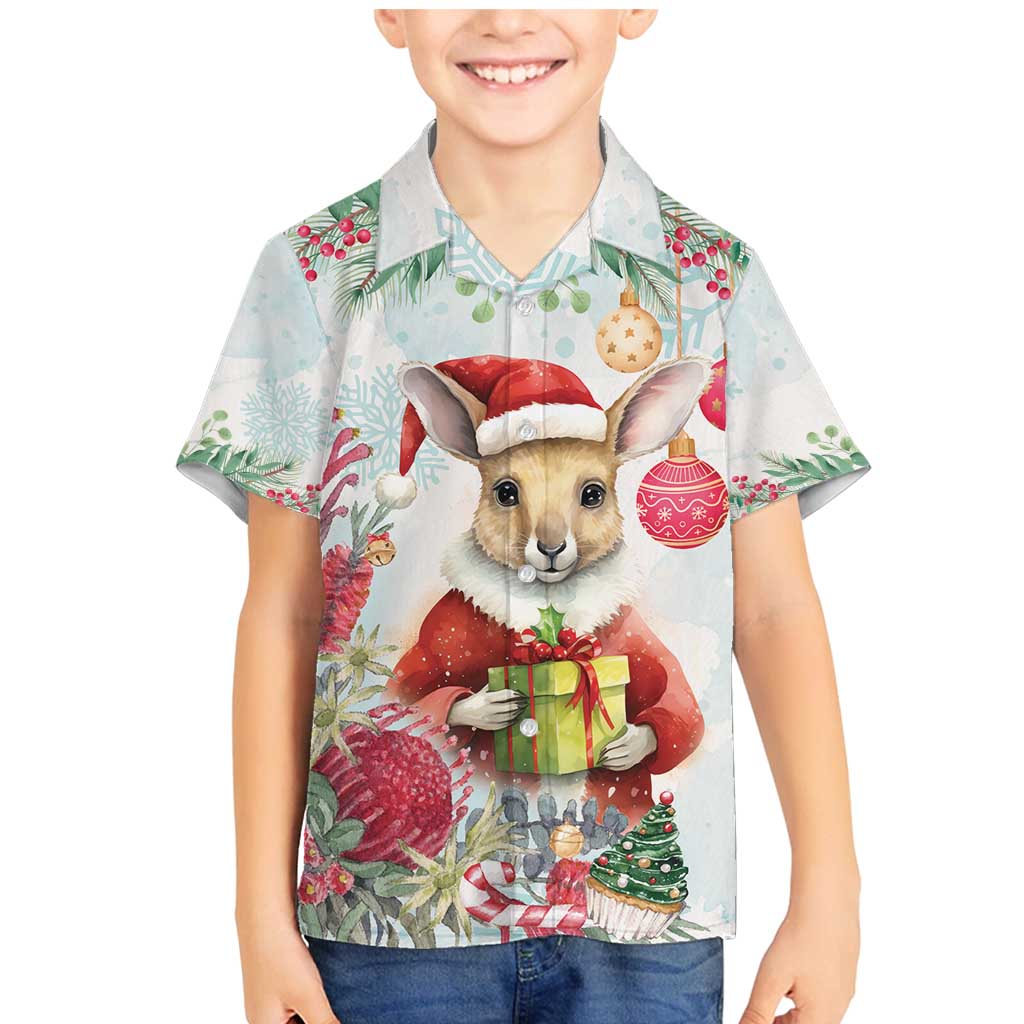 Australia Christmas Family Matching Mermaid Dress and Hawaiian Shirt Kangaroo Santa With Aussie Flower - Watercolor