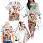 Australia Christmas Family Matching Off The Shoulder Long Sleeve Dress and Hawaiian Shirt Kangaroo Santa With Aussie Flower - Watercolor