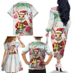 Australia Christmas Family Matching Off The Shoulder Long Sleeve Dress and Hawaiian Shirt Kangaroo Santa With Aussie Flower - Watercolor