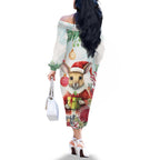 Australia Christmas Family Matching Off The Shoulder Long Sleeve Dress and Hawaiian Shirt Kangaroo Santa With Aussie Flower - Watercolor