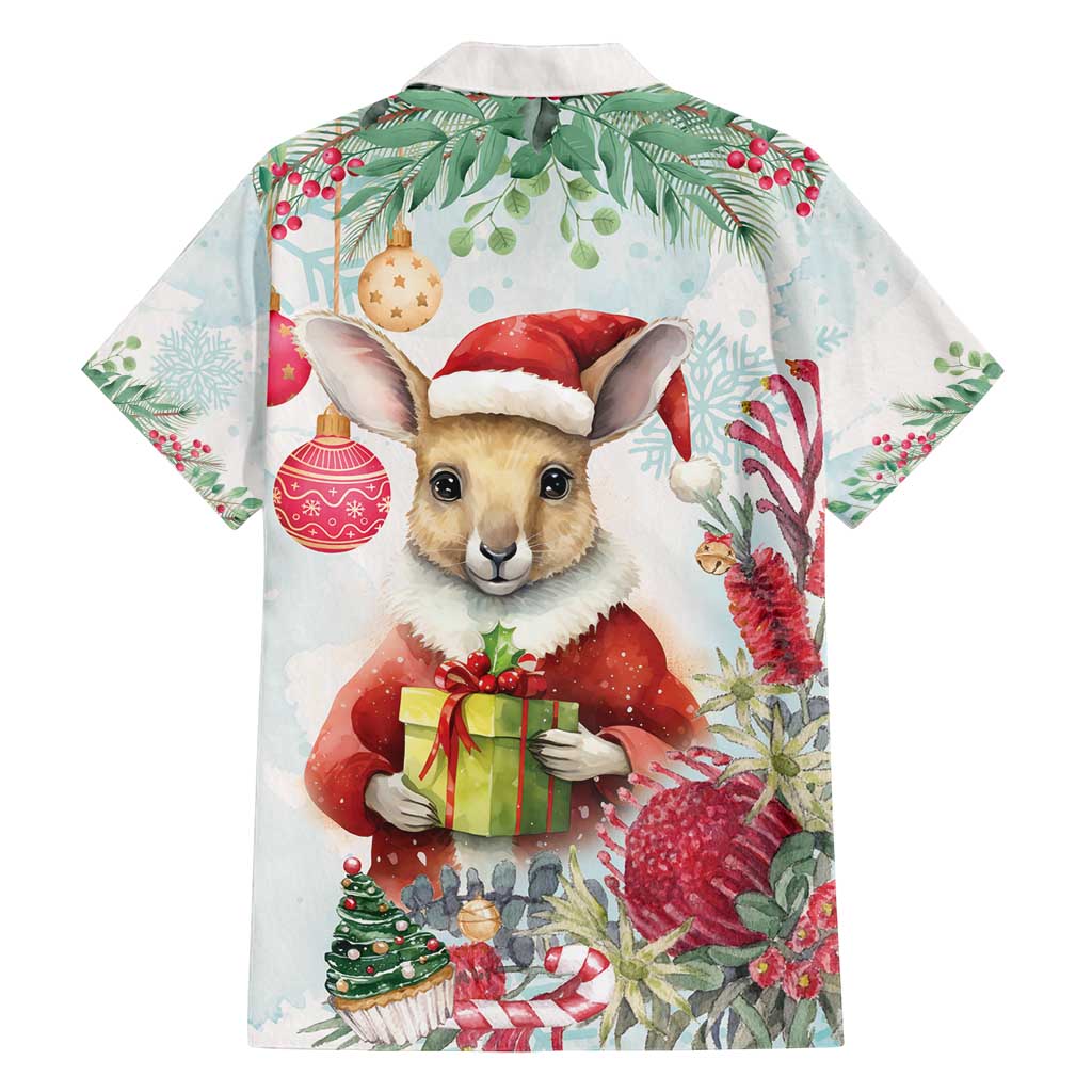 Australia Christmas Family Matching Off Shoulder Maxi Dress and Hawaiian Shirt Kangaroo Santa With Aussie Flower - Watercolor