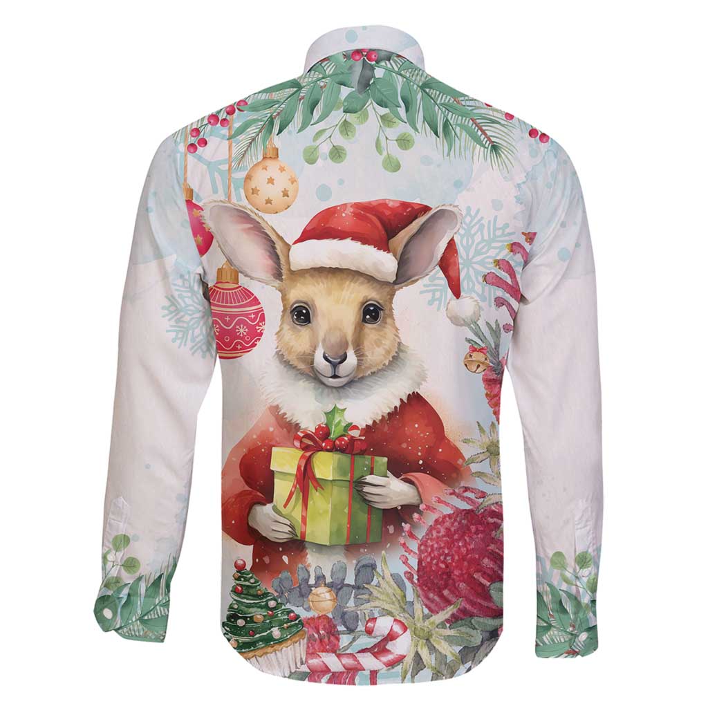 Australia Christmas Family Matching Off Shoulder Maxi Dress and Hawaiian Shirt Kangaroo Santa With Aussie Flower - Watercolor
