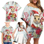 Australia Christmas Family Matching Off Shoulder Short Dress and Hawaiian Shirt Kangaroo Santa With Aussie Flower - Watercolor