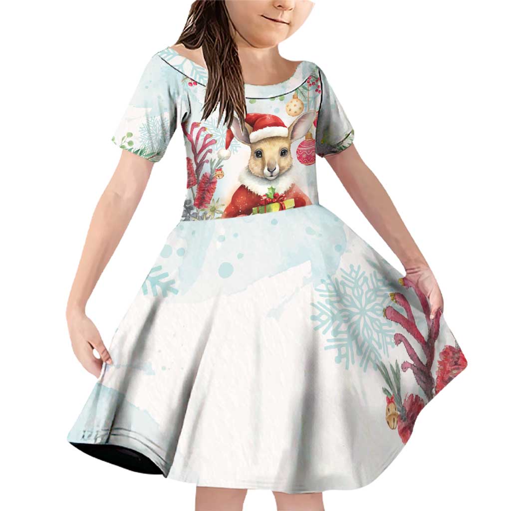 Australia Christmas Family Matching Off Shoulder Short Dress and Hawaiian Shirt Kangaroo Santa With Aussie Flower - Watercolor