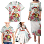 Australia Christmas Family Matching Puletasi and Hawaiian Shirt Kangaroo Santa With Aussie Flower - Watercolor
