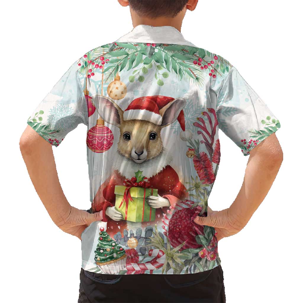 Australia Christmas Family Matching Puletasi and Hawaiian Shirt Kangaroo Santa With Aussie Flower - Watercolor
