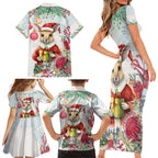 Australia Christmas Family Matching Short Sleeve Bodycon Dress and Hawaiian Shirt Kangaroo Santa With Aussie Flower - Watercolor