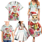 Australia Christmas Family Matching Summer Maxi Dress and Hawaiian Shirt Kangaroo Santa With Aussie Flower - Watercolor