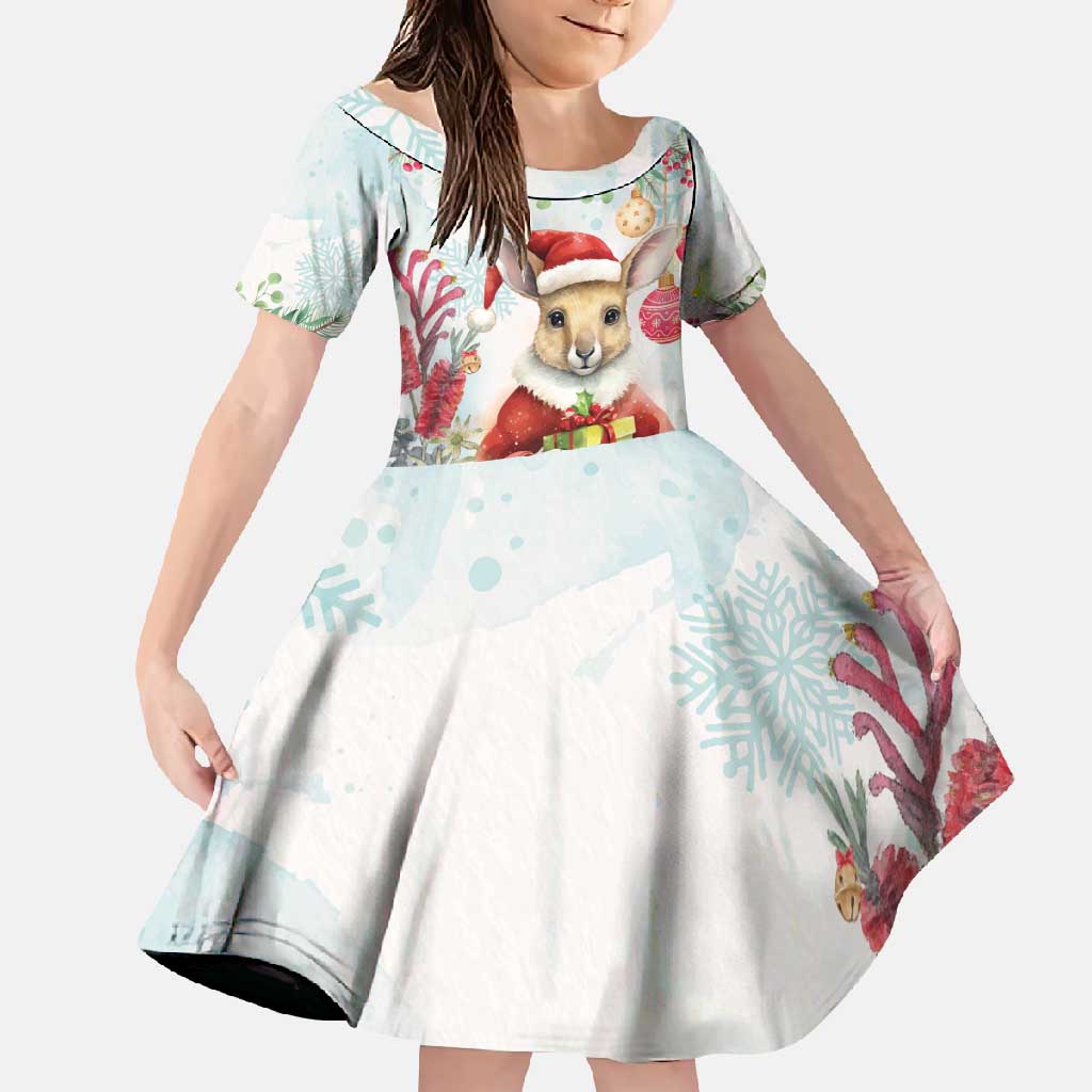 Australia Christmas Family Matching Summer Maxi Dress and Hawaiian Shirt Kangaroo Santa With Aussie Flower - Watercolor