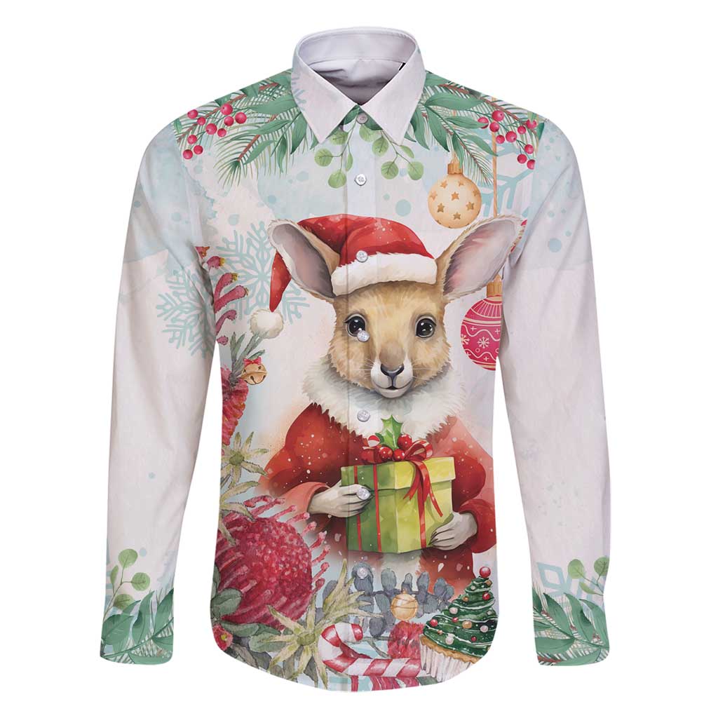 Australia Christmas Family Matching Summer Maxi Dress and Hawaiian Shirt Kangaroo Santa With Aussie Flower - Watercolor