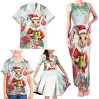 Australia Christmas Family Matching Tank Maxi Dress and Hawaiian Shirt Kangaroo Santa With Aussie Flower - Watercolor
