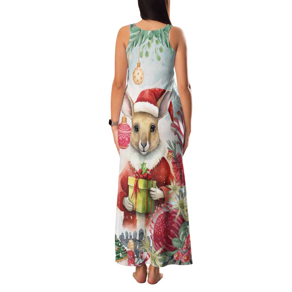Australia Christmas Family Matching Tank Maxi Dress and Hawaiian Shirt Kangaroo Santa With Aussie Flower - Watercolor