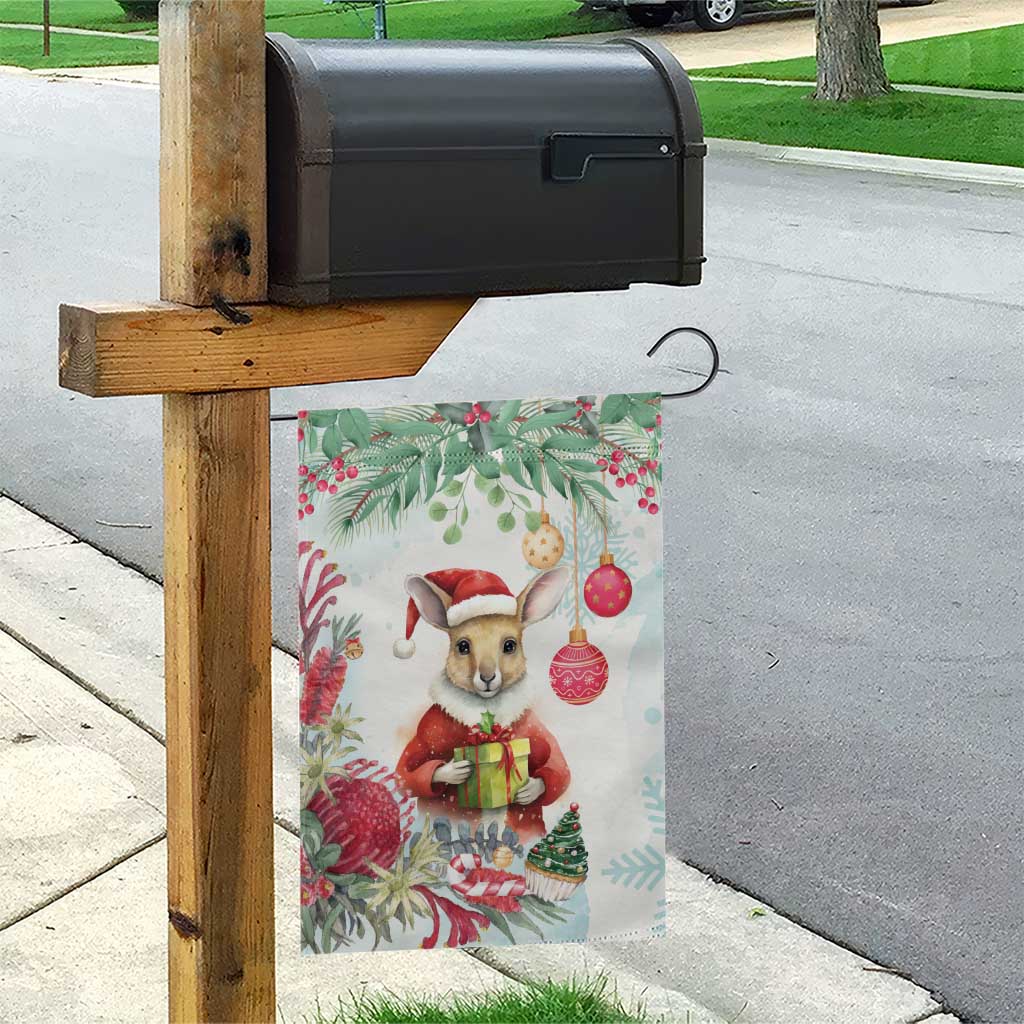 Australia Christmas Garden Flag Kangaroo Santa With Aussie Flower - Watercolor