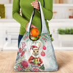 Australia Christmas Grocery Bag Kangaroo Santa With Aussie Flower - Watercolor