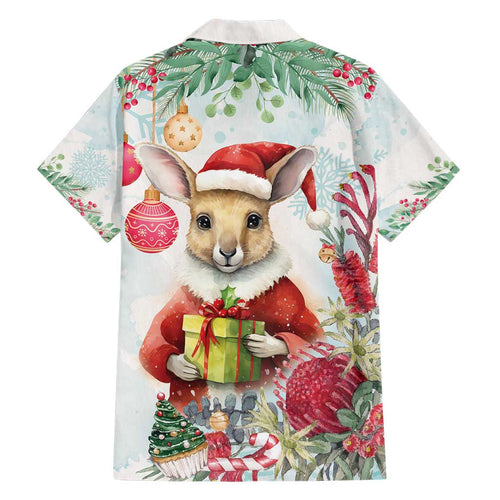 Australia Christmas Hawaiian Shirt Kangaroo Santa With Aussie Flower - Watercolor