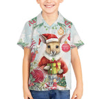 Australia Christmas Hawaiian Shirt Kangaroo Santa With Aussie Flower - Watercolor