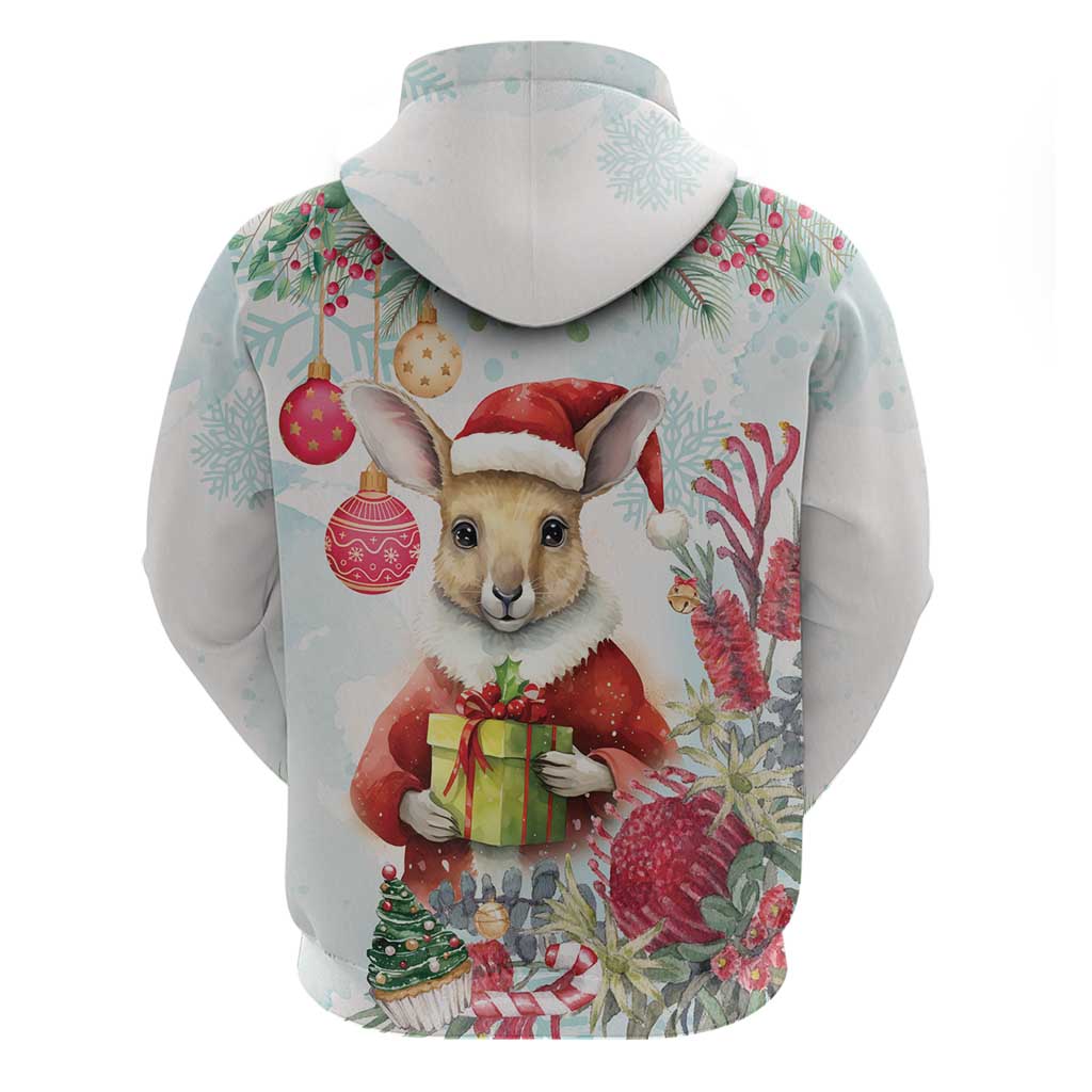Australia Christmas Hoodie Kangaroo Santa With Aussie Flower - Watercolor