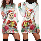 Australia Christmas Hoodie Dress Kangaroo Santa With Aussie Flower - Watercolor