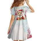 Australia Christmas Kid Short Sleeve Dress Kangaroo Santa With Aussie Flower - Watercolor