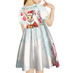 Australia Christmas Kid Short Sleeve Dress Kangaroo Santa With Aussie Flower - Watercolor