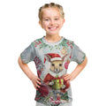 Australia Christmas Kid T Shirt Kangaroo Santa With Aussie Flower - Watercolor