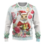 Australia Christmas Ugly Christmas Sweater Kangaroo Santa With Aussie Flower - Watercolor