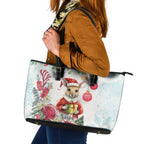 Australia Christmas Leather Tote Bag Kangaroo Santa With Aussie Flower - Watercolor