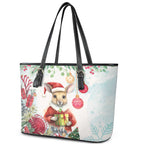 Australia Christmas Leather Tote Bag Kangaroo Santa With Aussie Flower - Watercolor