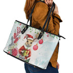 Australia Christmas Leather Tote Bag Kangaroo Santa With Aussie Flower - Watercolor
