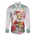 Australia Christmas Long Sleeve Button Shirt Kangaroo Santa With Aussie Flower - Watercolor