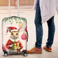 Australia Christmas Luggage Cover Kangaroo Santa With Aussie Flower - Watercolor
