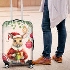 Australia Christmas Luggage Cover Kangaroo Santa With Aussie Flower - Watercolor