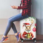 Australia Christmas Luggage Cover Kangaroo Santa With Aussie Flower - Watercolor