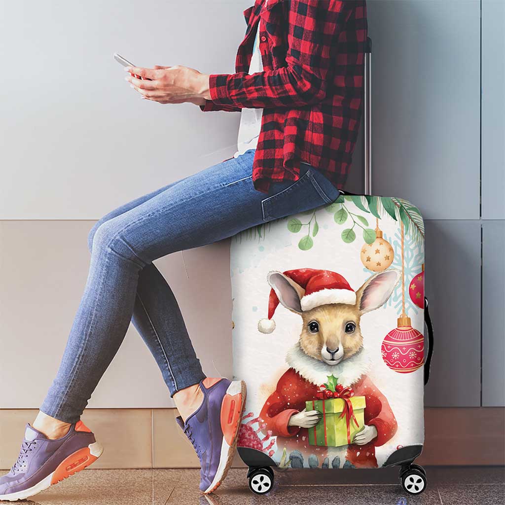 Australia Christmas Luggage Cover Kangaroo Santa With Aussie Flower - Watercolor