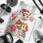 Australia Christmas Men Tank Top Kangaroo Santa With Aussie Flower - Watercolor