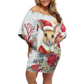Australia Christmas Off Shoulder Short Dress Kangaroo Santa With Aussie Flower - Watercolor