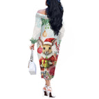 Australia Christmas Off The Shoulder Long Sleeve Dress Kangaroo Santa With Aussie Flower - Watercolor