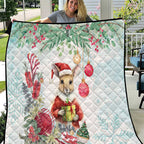 Australia Christmas Quilt Kangaroo Santa With Aussie Flower - Watercolor
