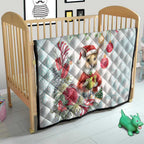 Australia Christmas Quilt Kangaroo Santa With Aussie Flower - Watercolor