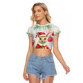 Australia Christmas Raglan Cropped T Shirt Kangaroo Santa With Aussie Flower - Watercolor