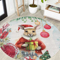 Australia Christmas Round Carpet Kangaroo Santa With Aussie Flower - Watercolor