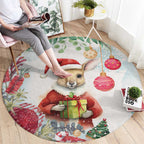 Australia Christmas Round Carpet Kangaroo Santa With Aussie Flower - Watercolor