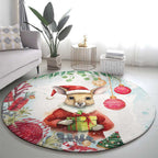 Australia Christmas Round Carpet Kangaroo Santa With Aussie Flower - Watercolor