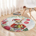 Australia Christmas Round Carpet Kangaroo Santa With Aussie Flower - Watercolor