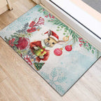 Australia Christmas Rubber Doormat Kangaroo Santa With Aussie Flower - Watercolor
