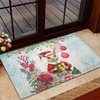 Australia Christmas Rubber Doormat Kangaroo Santa With Aussie Flower - Watercolor