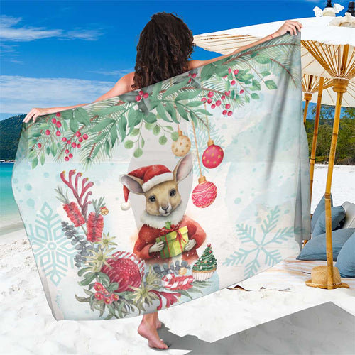Australia Christmas Sarong Kangaroo Santa With Aussie Flower - Watercolor